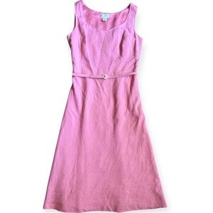 LOFT Ann Taylor Pink Linen Belted Midi Dress Women’s size 8